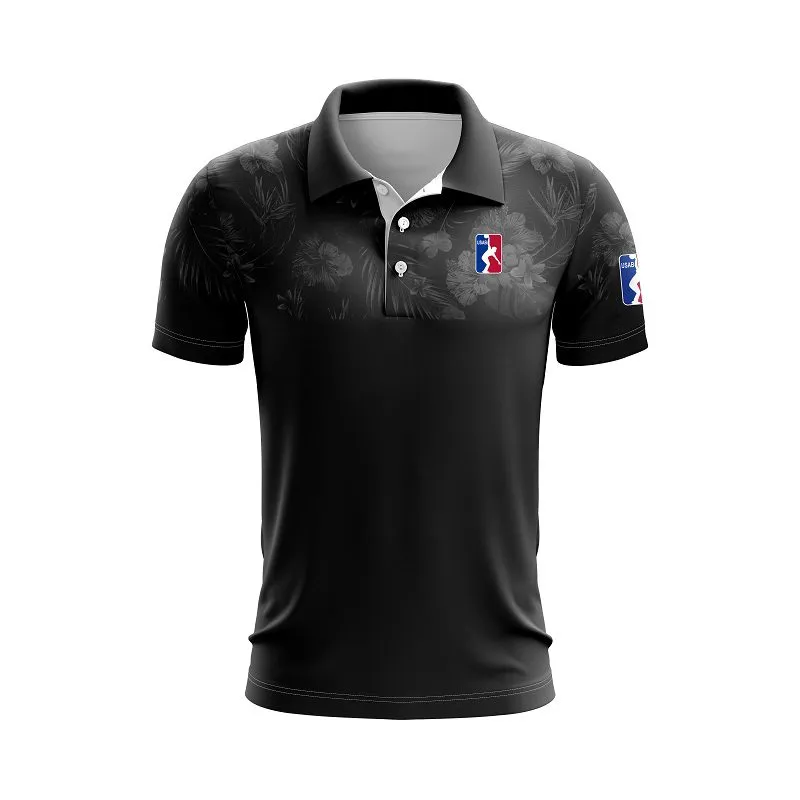 1 Handed Black Floral Bowling Polo