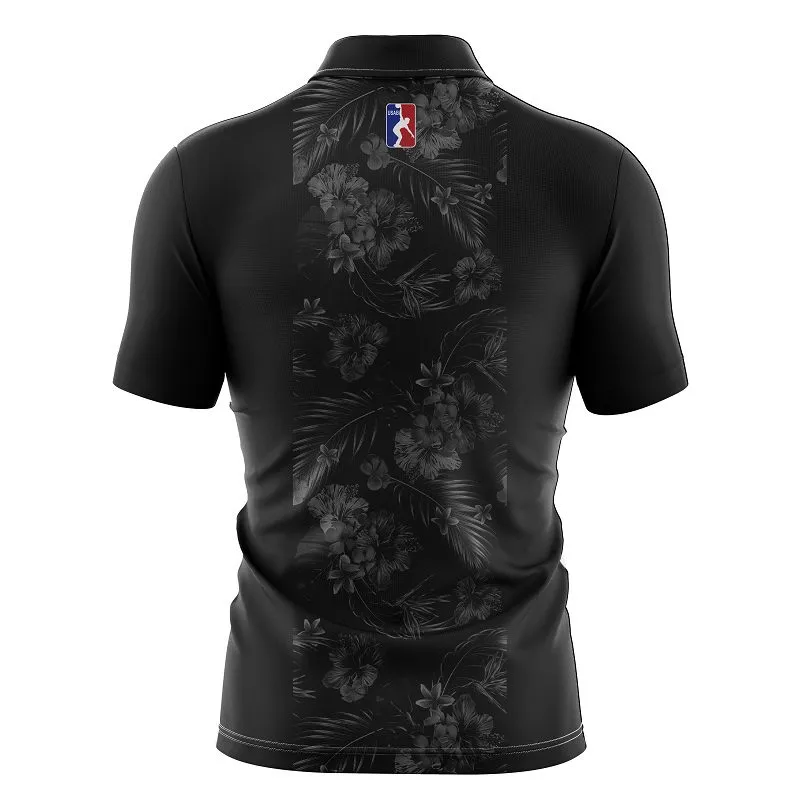 1 Handed Black Floral Bowling Polo