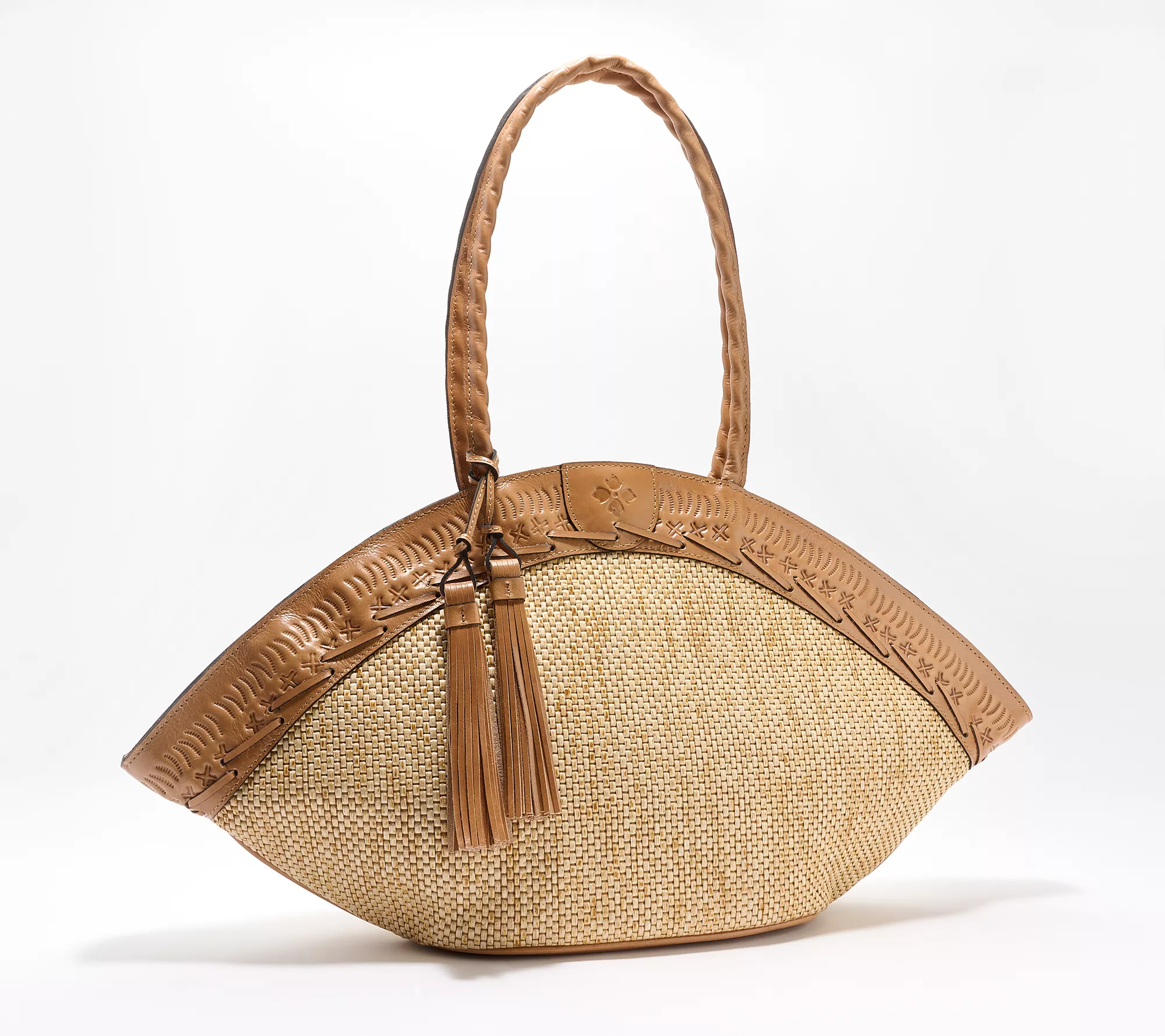 "As Is" Patricia Nash Trope Raffia Dome Tote with Leather Trim