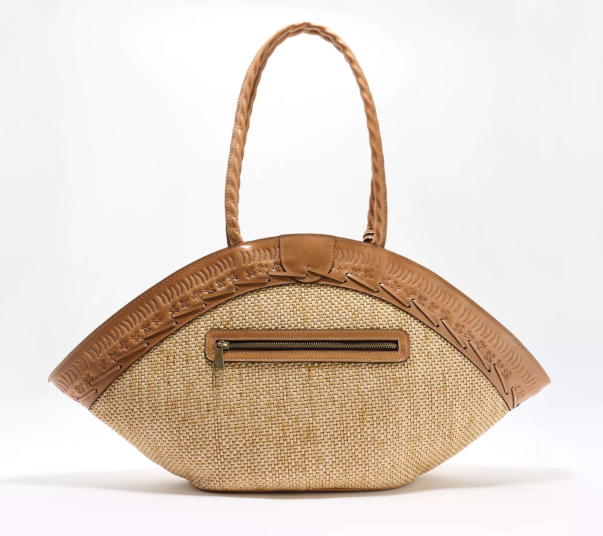 "As Is" Patricia Nash Trope Raffia Dome Tote with Leather Trim