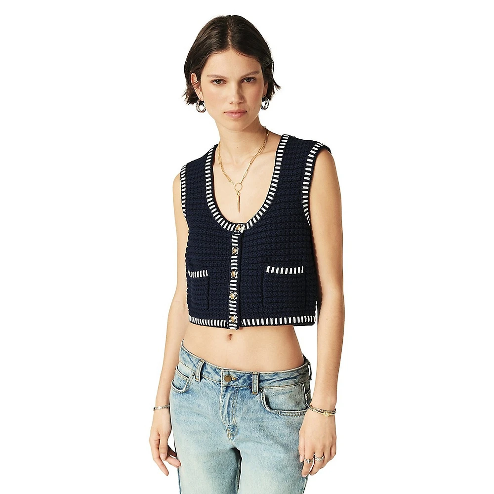 ba&sh Gustave Contrast-Trim Cropped Knit Vest