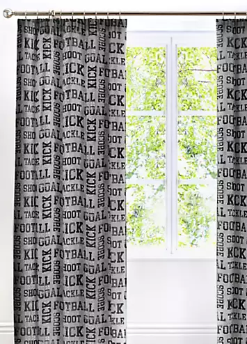 Bedlam Kids Football Grey Pencil Pleat Curtains | Kaleidoscope