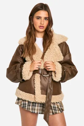 Belted Luxe Teddy Trim Jacket