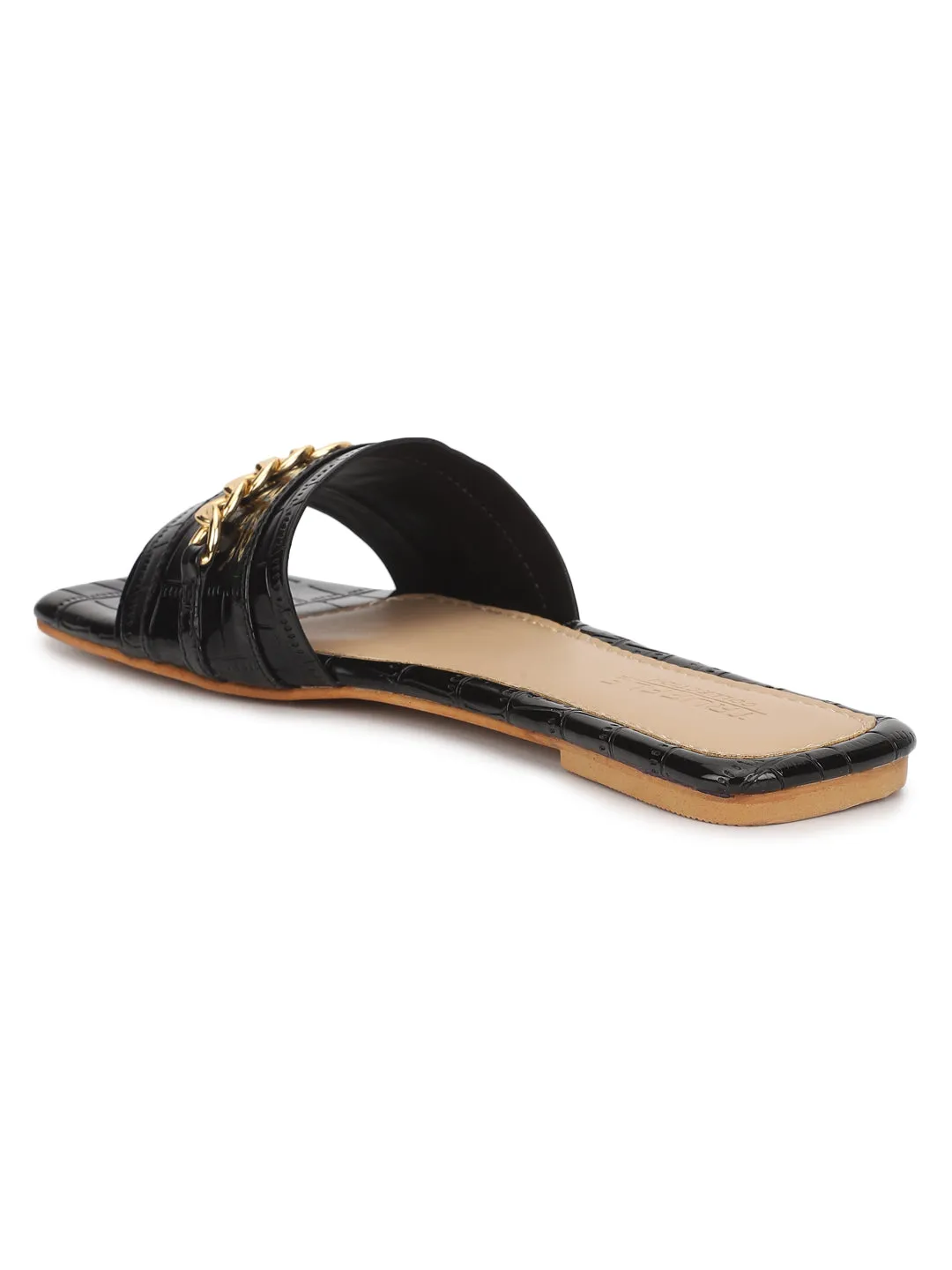 Black Croc Patent Slip-On Flats (TC-ST-002-BLK)