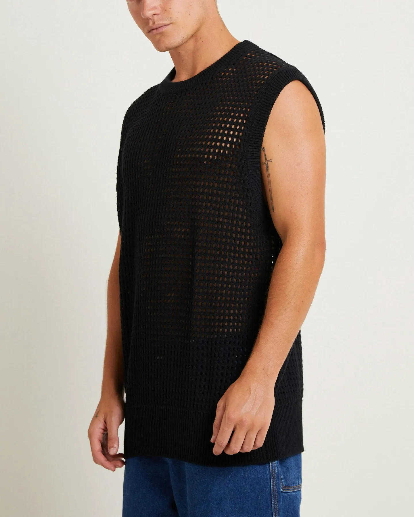 Black Noise White Rain Lydo Net Knit Vest - Black | SurfStitch