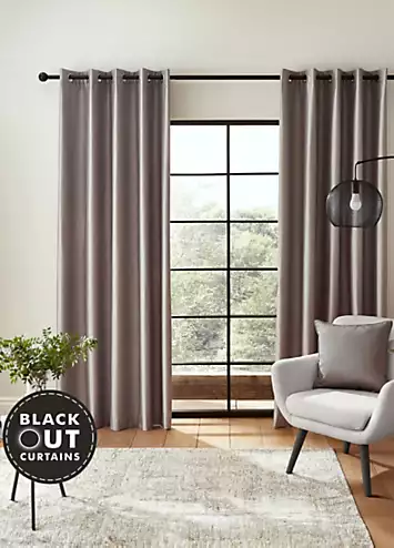 Catherine Lansfield Faux Silk Pair of Blackout Eyelet Curtains | Kaleidoscope