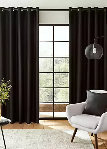 Catherine Lansfield Faux Silk Pair of Blackout Eyelet Curtains | Kaleidoscope