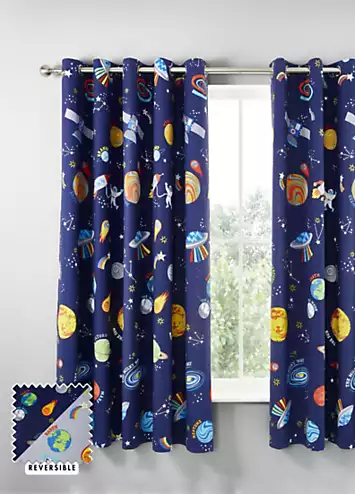 Catherine Lansfield Kids Lost In Space Pair of Lined Eyelet Curtains | Kaleidoscope