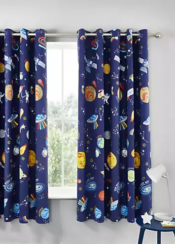 Catherine Lansfield Kids Lost In Space Pair of Lined Eyelet Curtains | Kaleidoscope