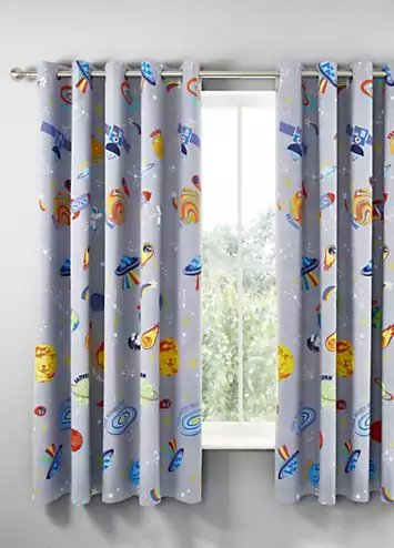 Catherine Lansfield Kids Lost In Space Pair of Lined Eyelet Curtains | Kaleidoscope