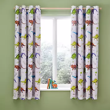 Catherine Lansfield Kids Prehistoric Dinosaurs Pair of Lined Eyelet Curtains | Kaleidoscope