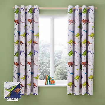 Catherine Lansfield Kids Prehistoric Dinosaurs Pair of Lined Eyelet Curtains | Kaleidoscope