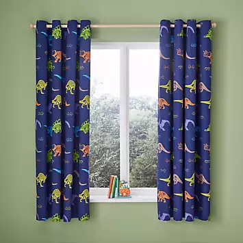 Catherine Lansfield Kids Prehistoric Dinosaurs Pair of Lined Eyelet Curtains | Kaleidoscope