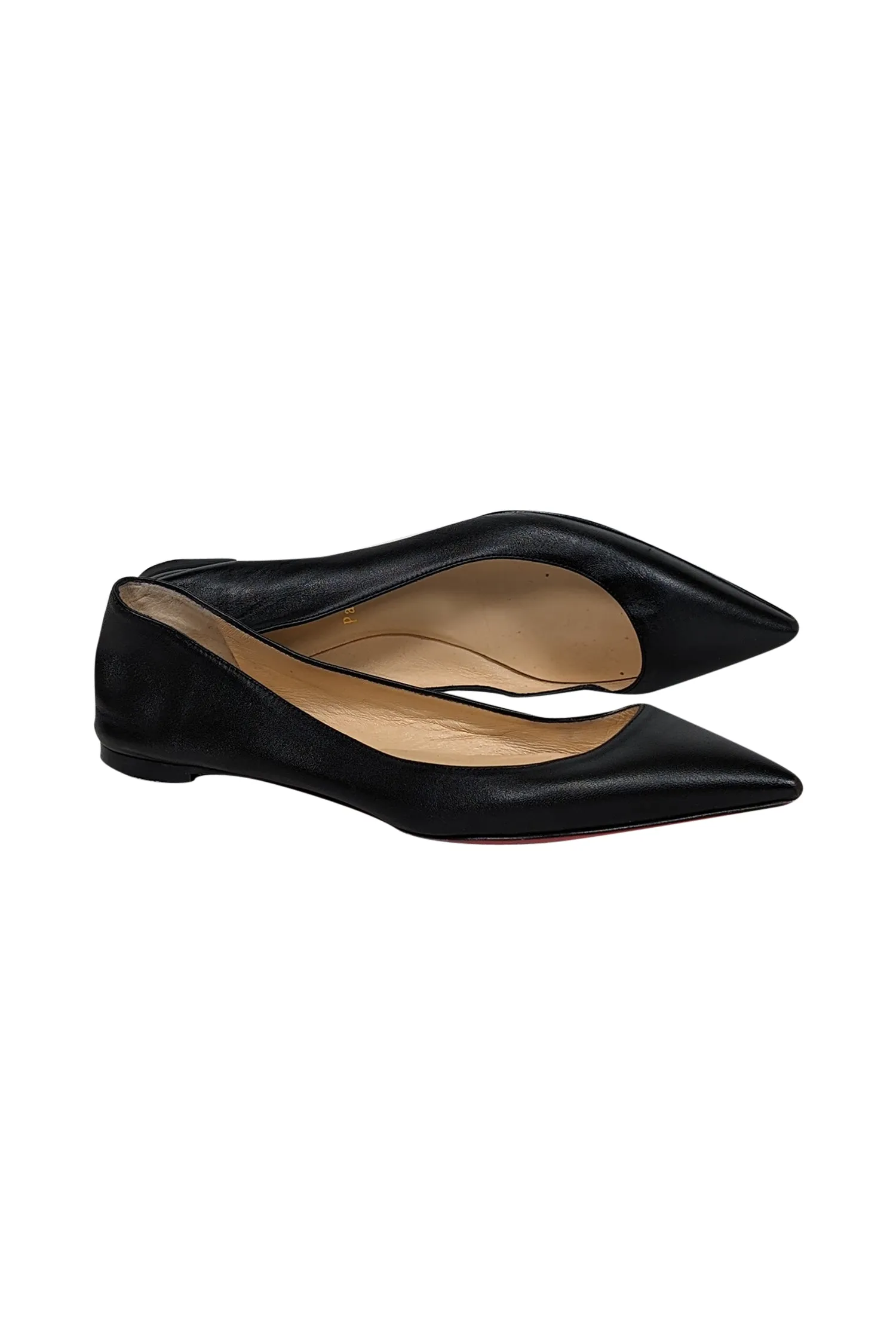 Christian Louboutin - Black Leather Pointed Toe Flats Sz 9