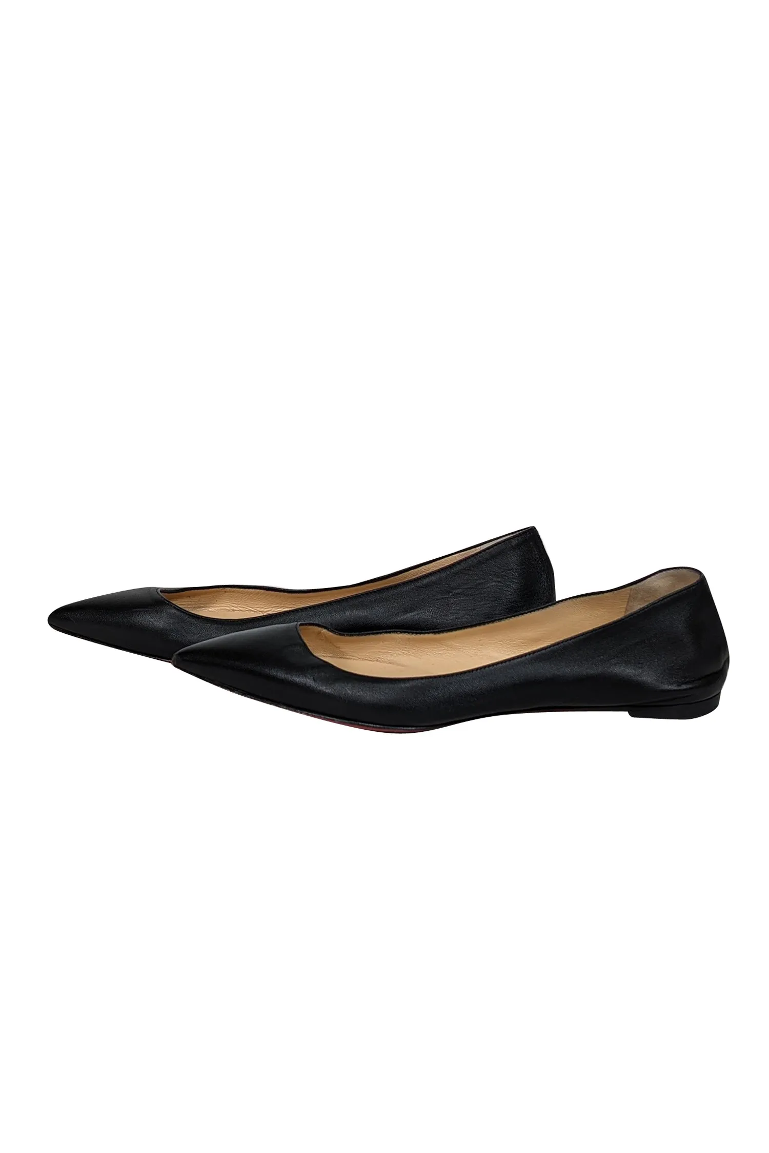 Christian Louboutin - Black Leather Pointed Toe Flats Sz 9