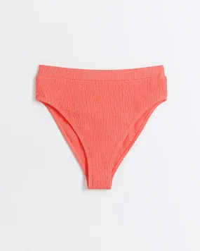 Coral high waisted textured bikini bottoms