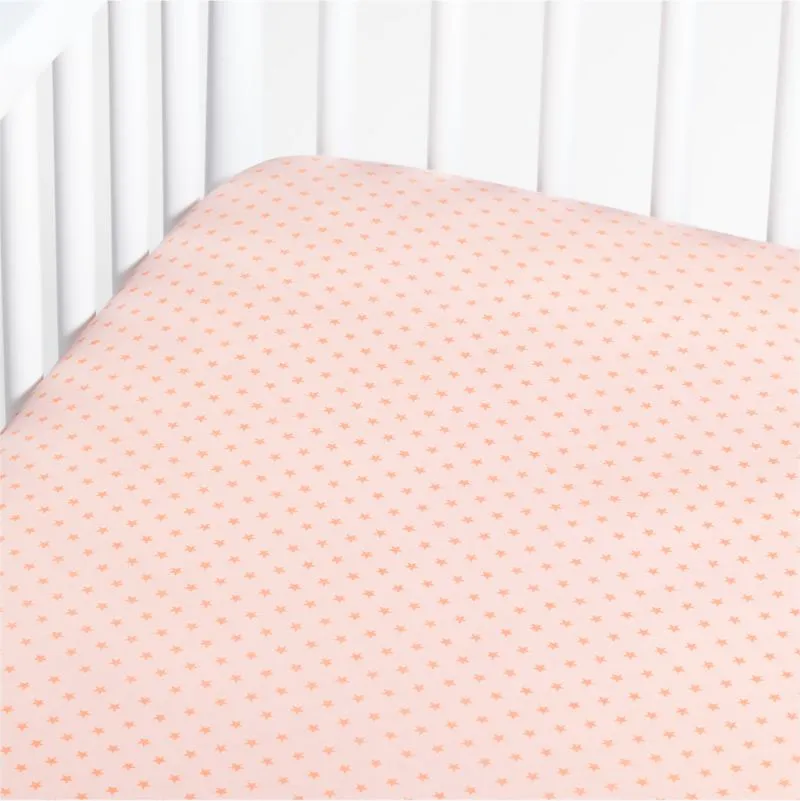 Crate&Barrel Baby's First Pink Star Organic Jersey Baby Crib Fitted Sheet