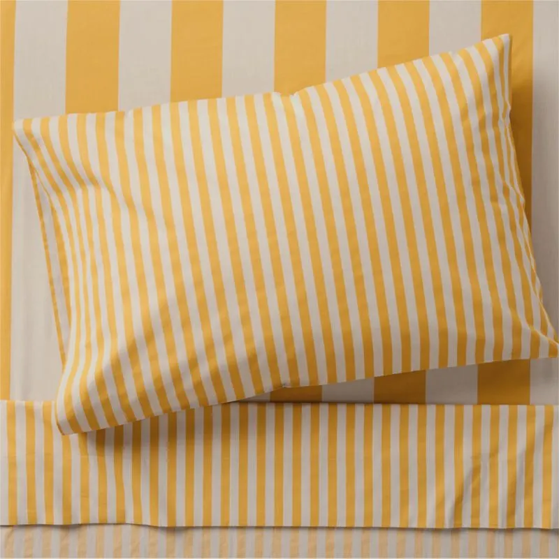 Crate&Barrel Riviera Savannah Yellow Stripe Organic Cotton Kids Twin Sheet Set