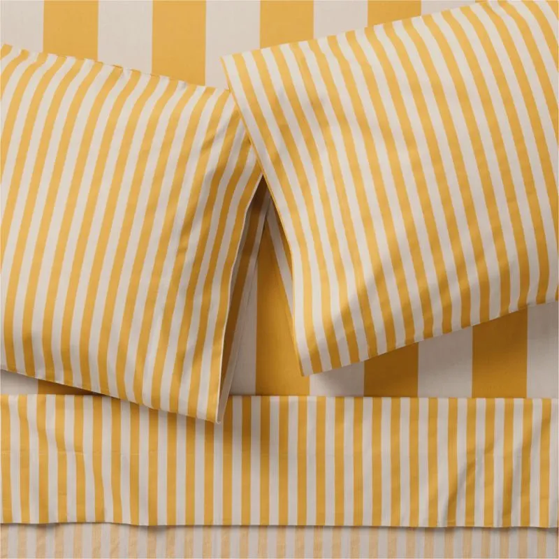 Crate&Barrel Riviera Savannah Yellow Stripe Organic Cotton Kids Twin Sheet Set