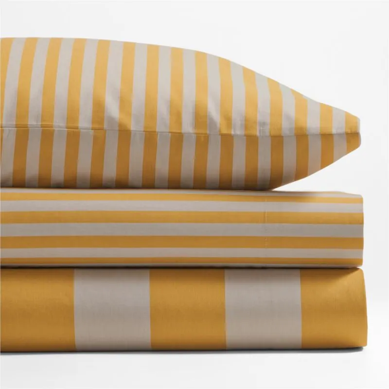 Crate&Barrel Riviera Savannah Yellow Stripe Organic Cotton Kids Twin Sheet Set