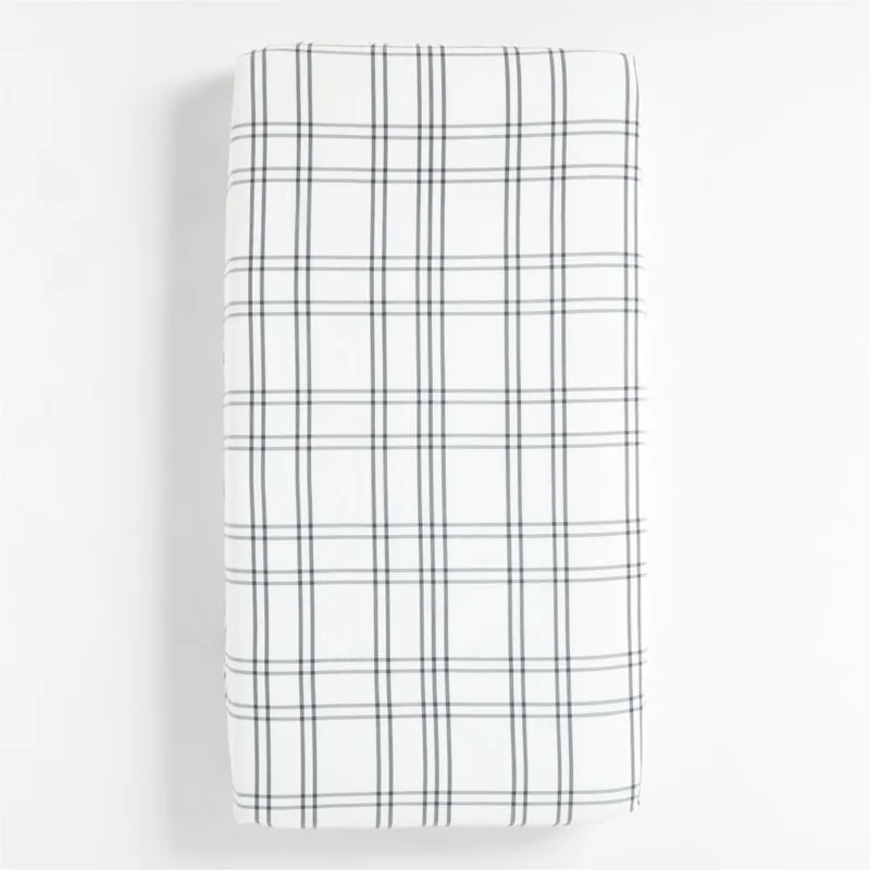 Crate&Barrel Stax Organic Cotton Grey Baby Crib Fitted Sheet