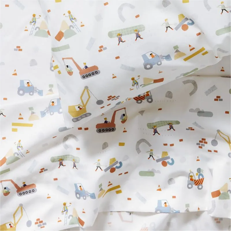 Crate&Barrel Stay Cool Modern Trucks Organic Cotton Kids Twin Sheet Set