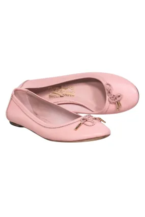 Ferragamo - Pink Ballerina Flats w/ Twisted Rope Bow Sz 6