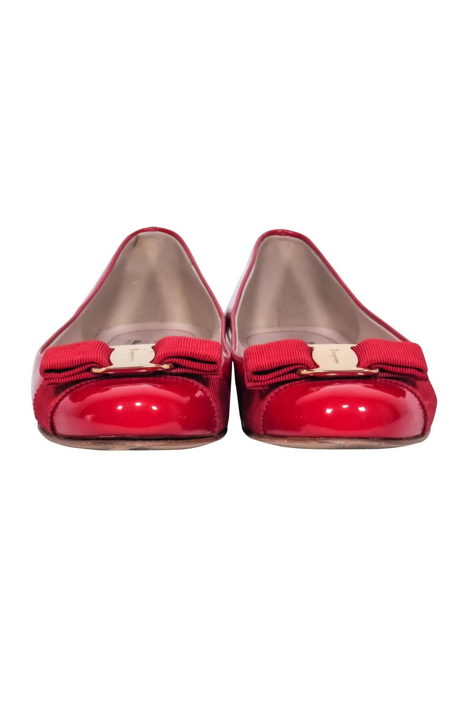 Ferragamo - Red Patent Leather Ballet Flats w/ Bow Accent Sz 6