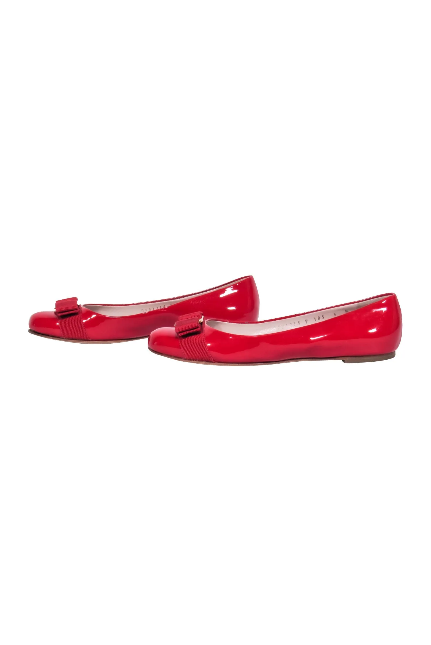 Ferragamo - Red Patent Leather Ballet Flats w/ Bow Accent Sz 6