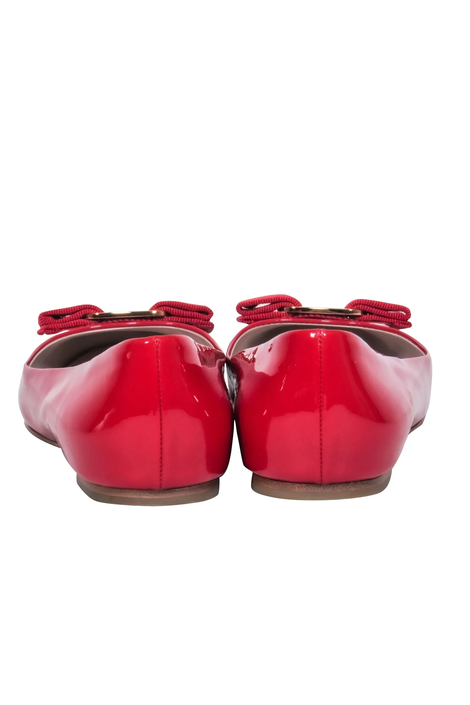 Ferragamo - Red Patent Leather Ballet Flats w/ Bow Accent Sz 6