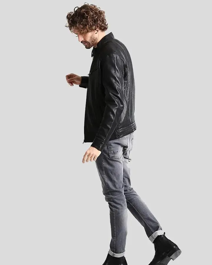 Frank Black Leather Racer Jacket