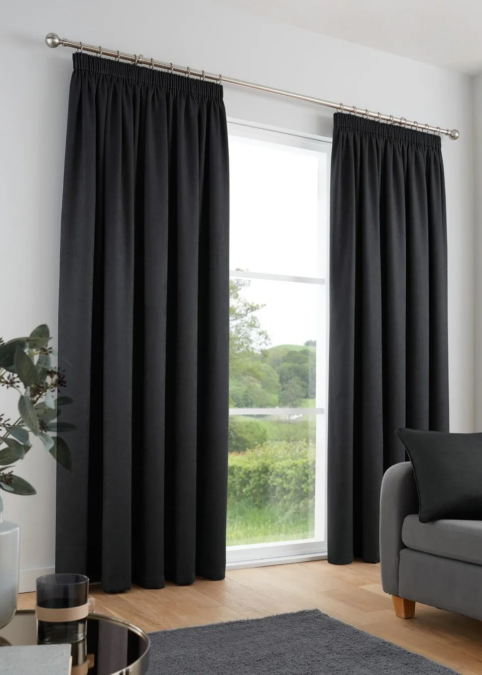 Fusion Galaxy Dimout Black Pencil Pleat Curtains