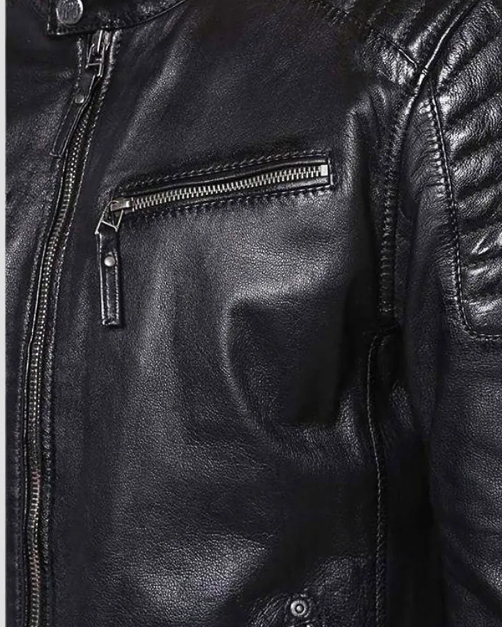 Greg Black Leather Racer Jacket