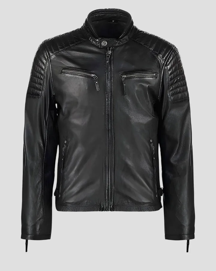 Greg Black Leather Racer Jacket