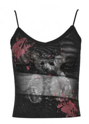 Grunge Bear Printed Mesh Tank Top