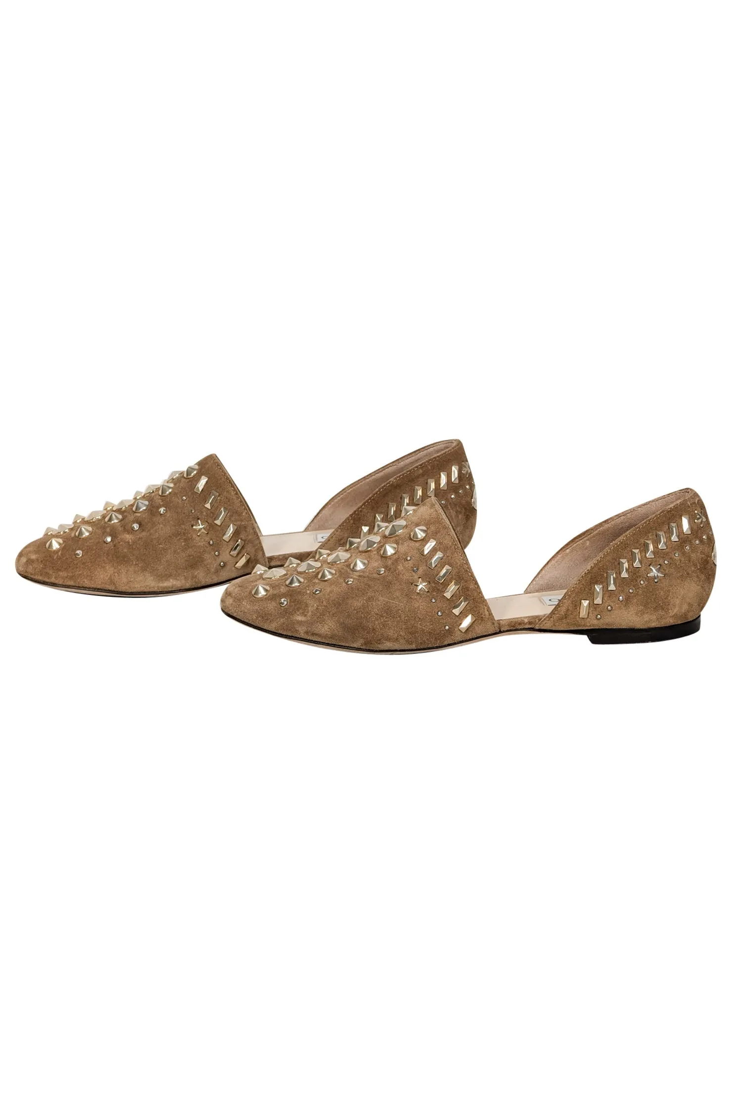 Jimmy Choo - Tan Suede w/ Gold Studded Trim Flats Sz 6