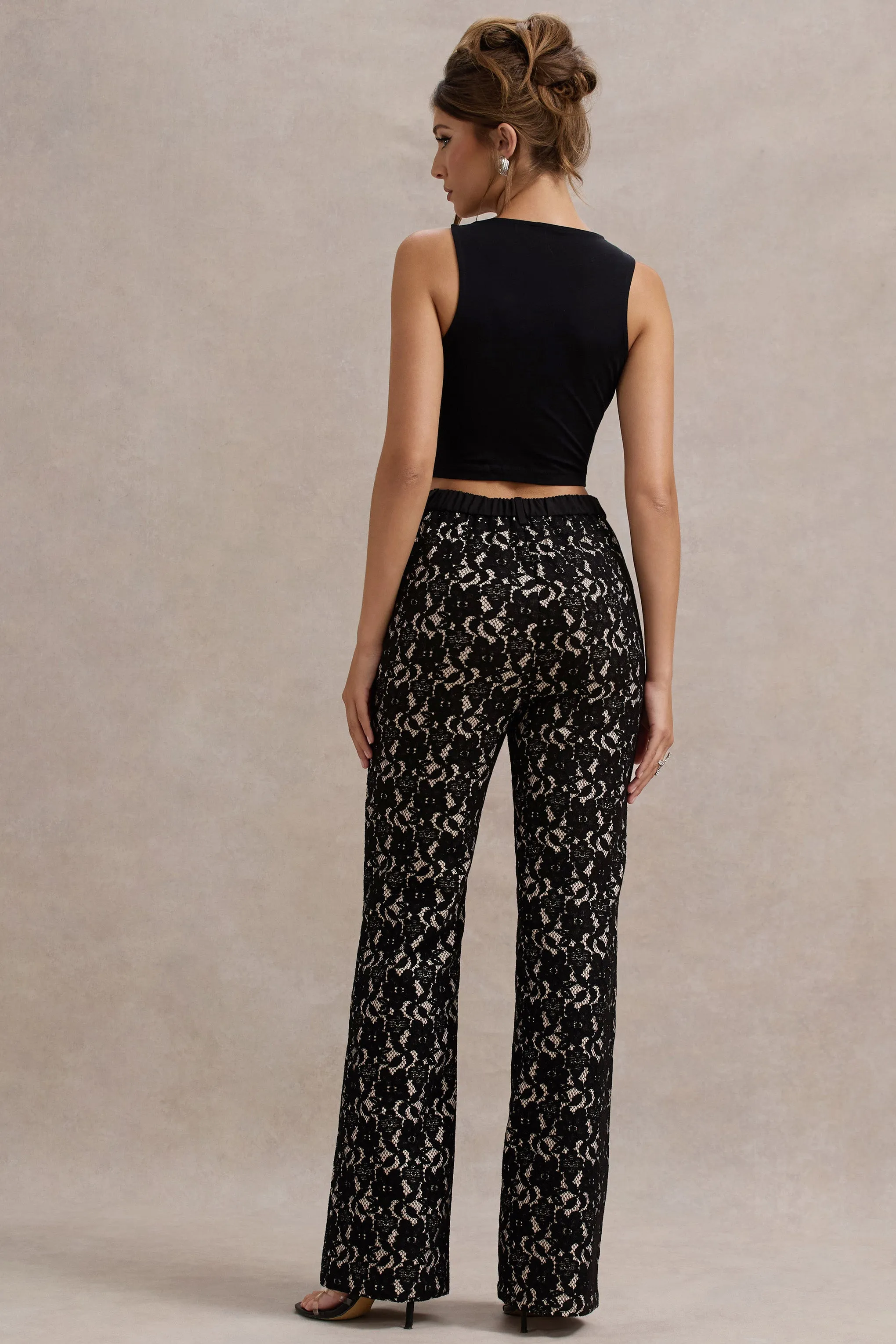 Jordanne | Black Lace Flared-Leg Trousers