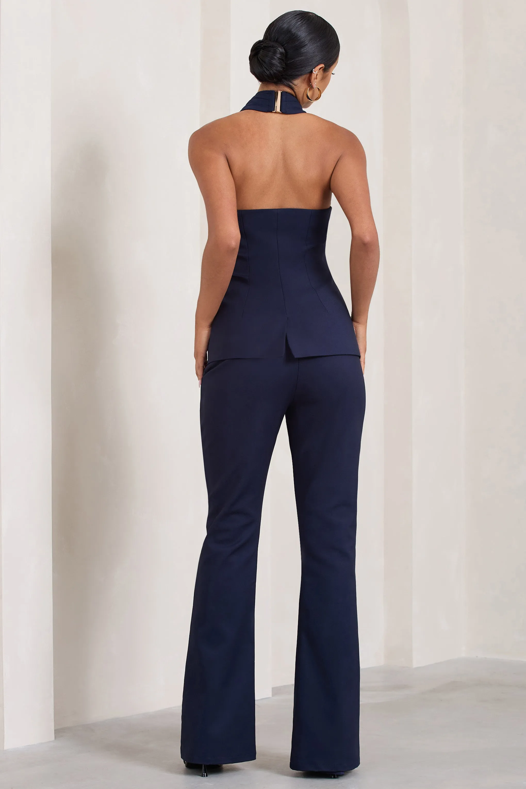 Kehlani | Navy High Waist Wide Leg Trousers