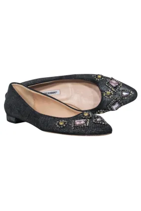 Manolo Blahnik - Crystal-Toe Canvas Flats Sz 7