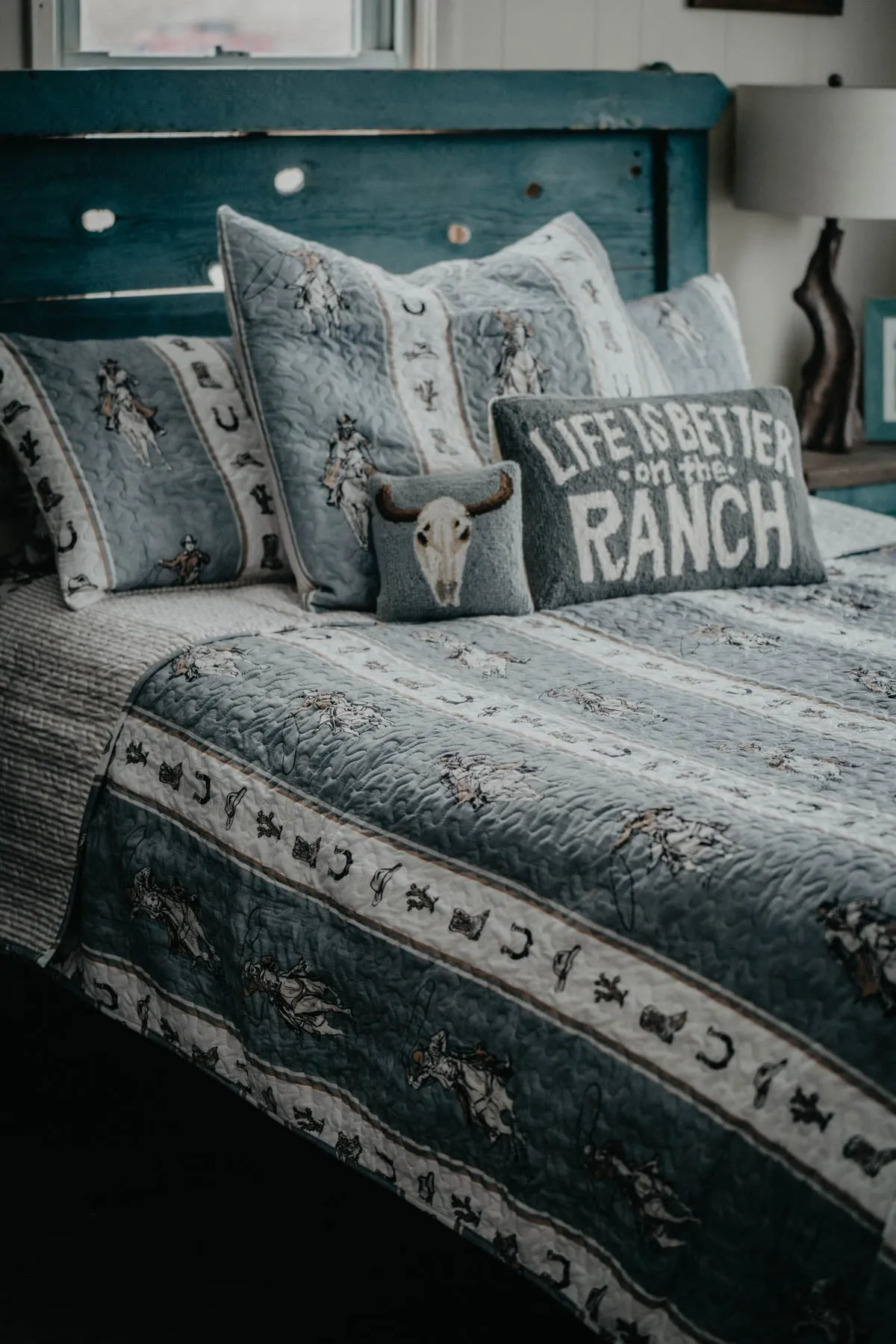 'Marshall' Cowboy Striped Neutral Quilt Set (Twin, Queen, King)