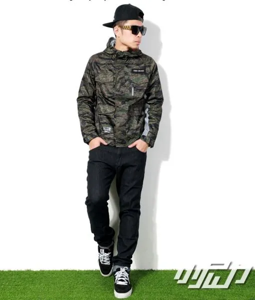 Men's Windsheeter Jacket with Half Green Military Camouflage Print