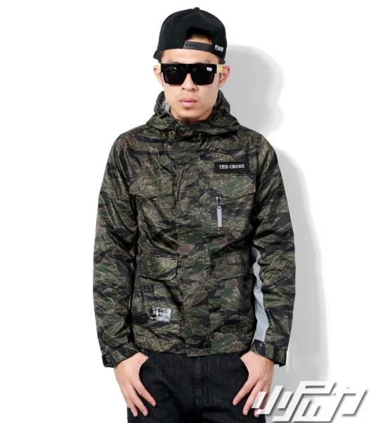 Men's Windsheeter Jacket with Half Green Military Camouflage Print