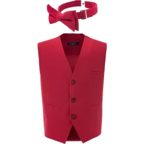 Moustache Solid Vest & Bowtie, Red