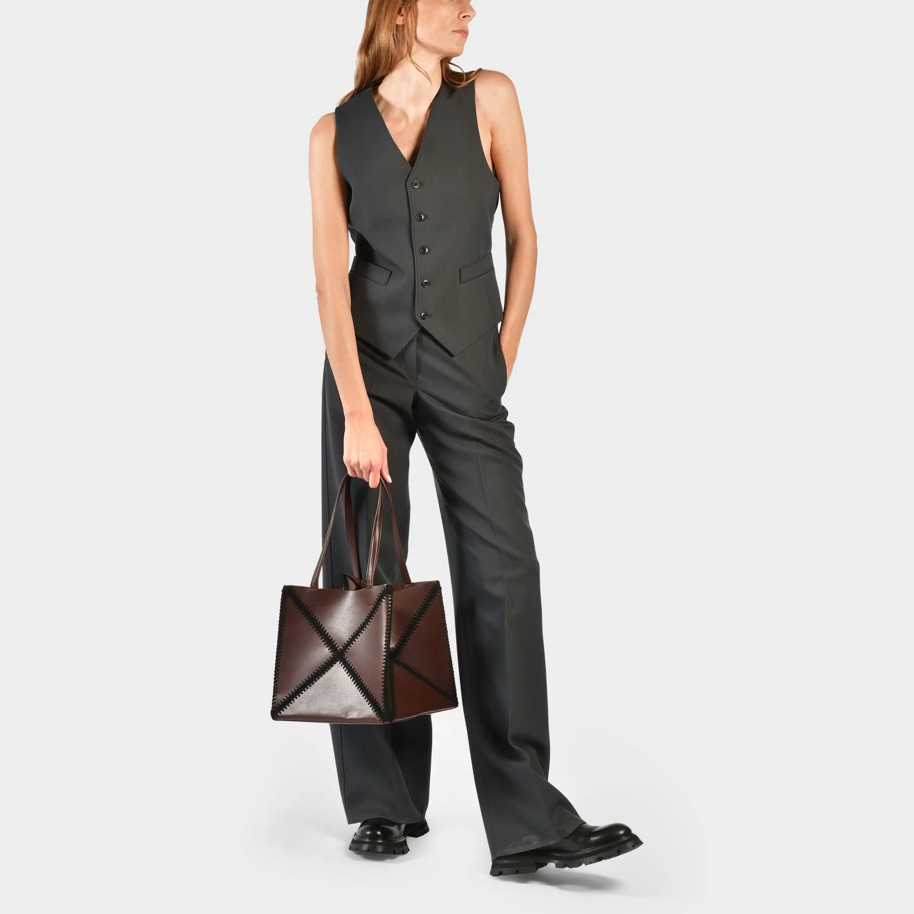 Nanushka  The Origami Tote in Black/Brown Vegan Leather