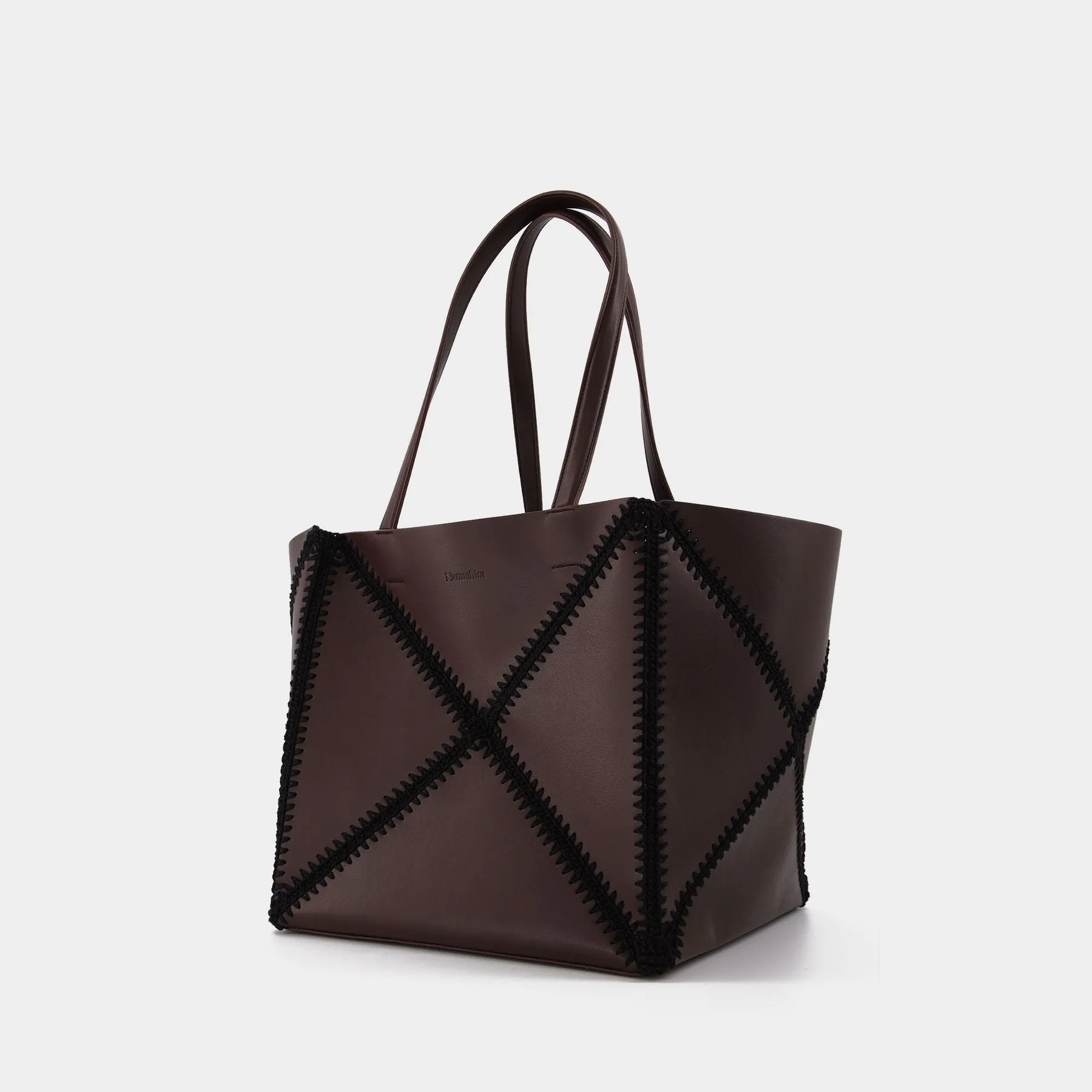 Nanushka  The Origami Tote in Black/Brown Vegan Leather