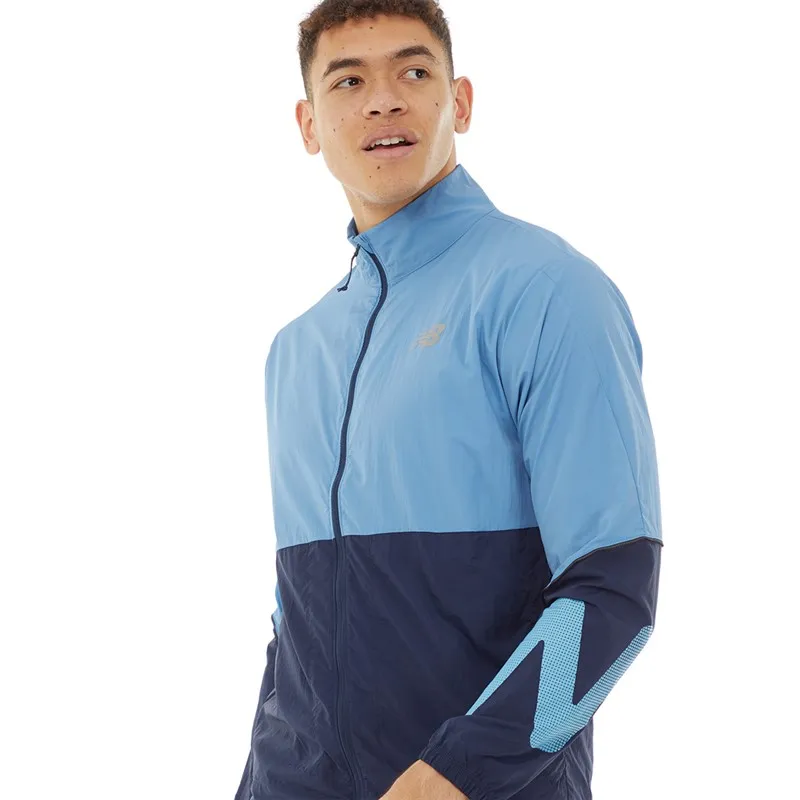 New Balance Mens Graphic Impact Packable Running Jacket Heritage Blue