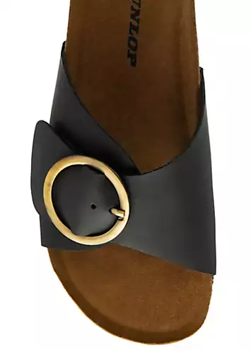 Nisha Black Leather Crossover Buckle Footbed Sandals by Dunlop | Look Again