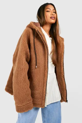 Oversized Contrast Detail Teddy Jacket