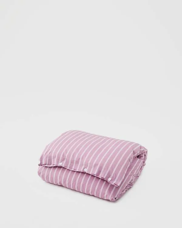 Percale Double Duvet Cover - Mallow Pink Stripes