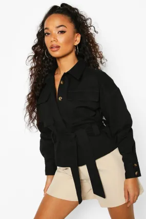 Petite Utility Belted Shirt Jacket